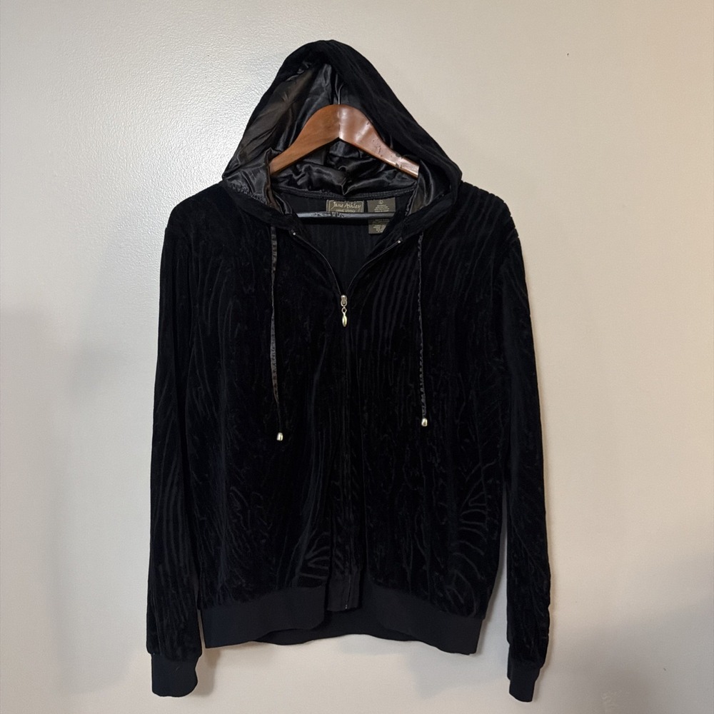Jane Ashley Casual Life Jacket L  Velour Burnout Texture Satin Lined Hoodie